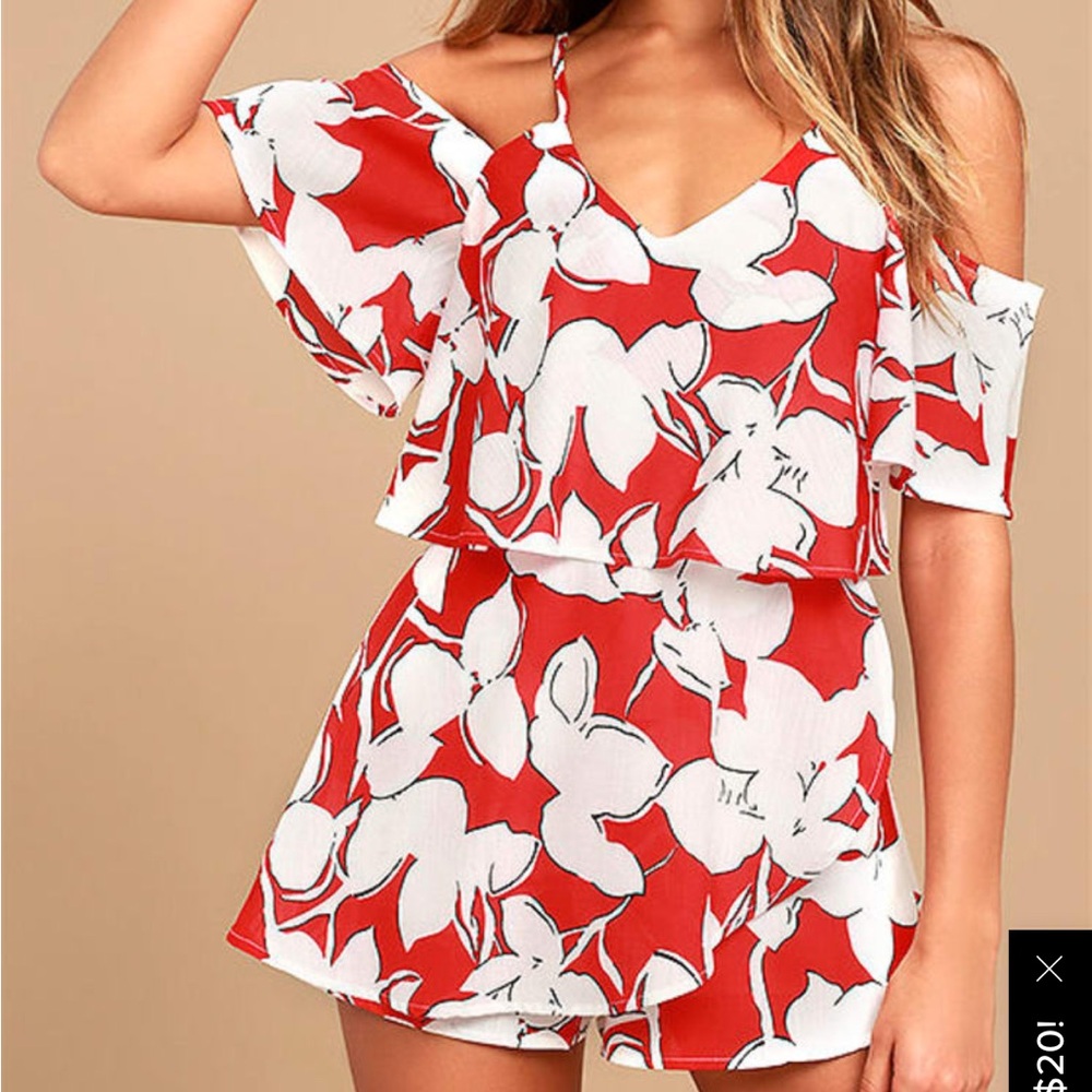 J.O.A. Akela Red Floral Print Off-the-Shoulder Skort Dress